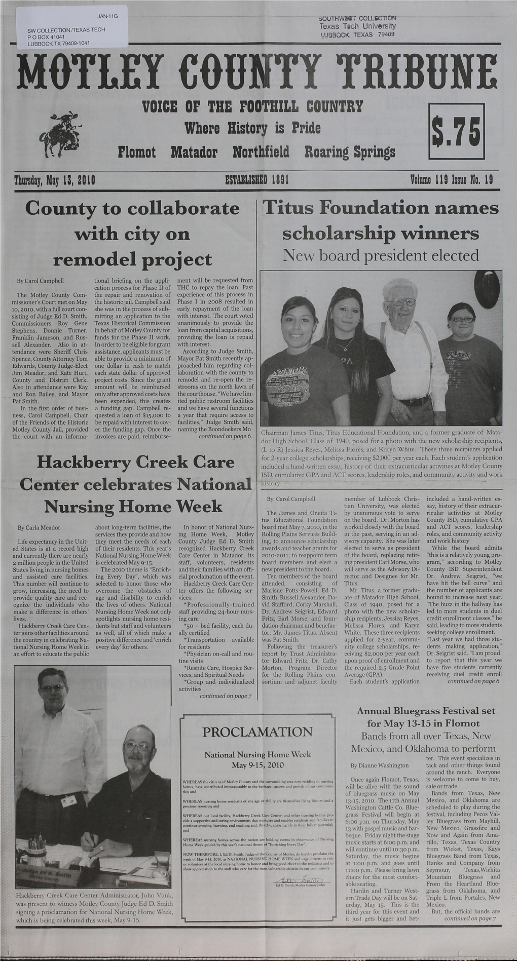 Motley County Tribune Voice of the Foothill Country