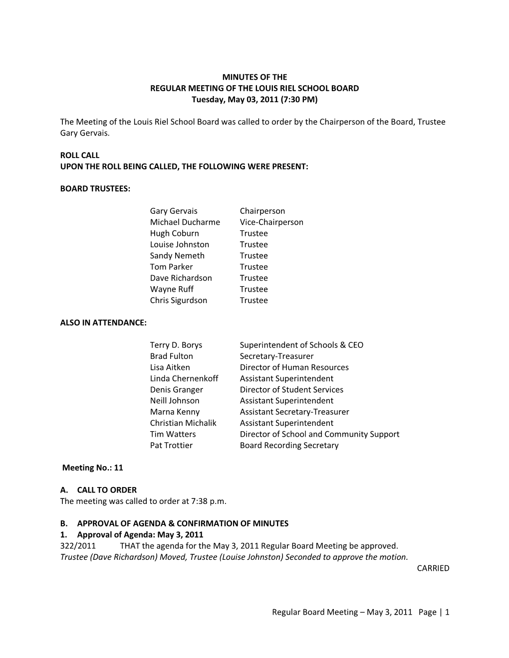Regular Board Meeting – May 3, 2011 Page | 1