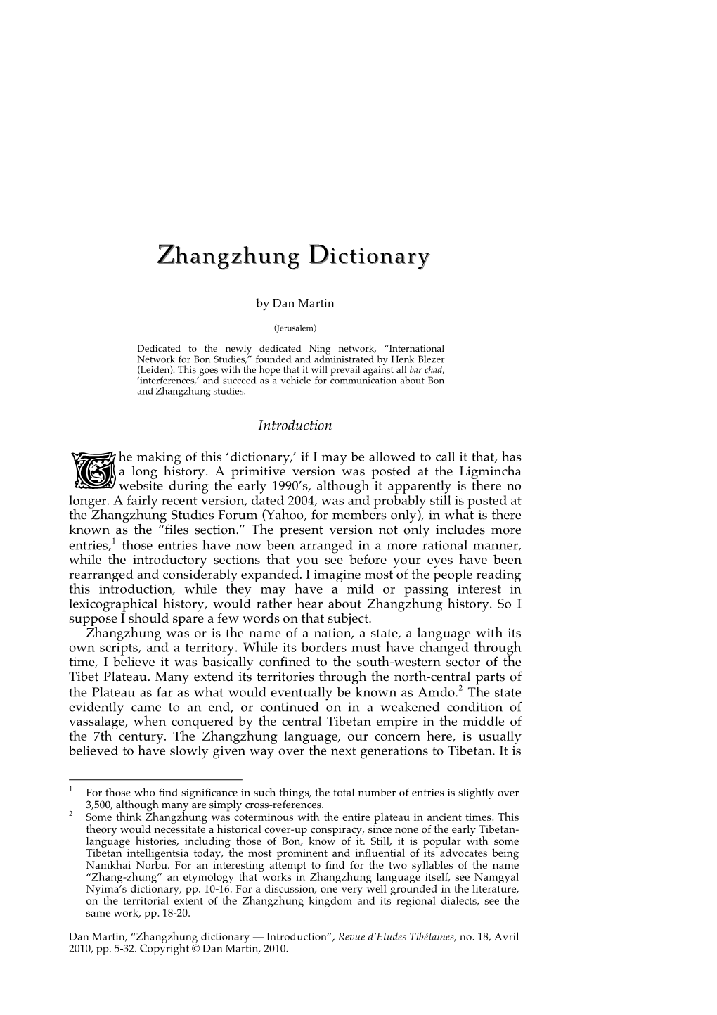 Zhangzhung Dictionary