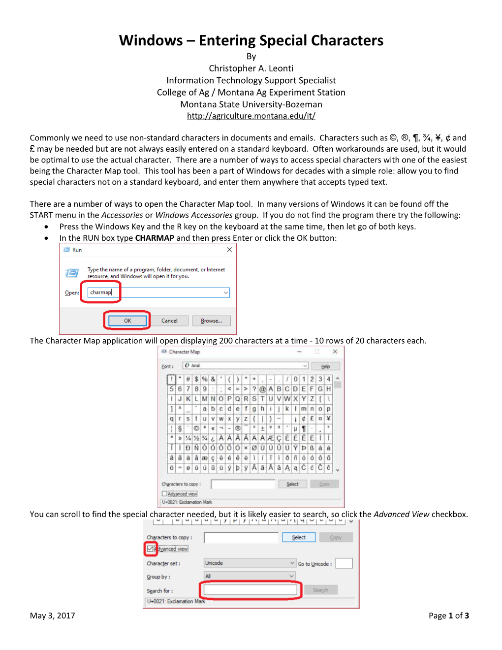 Windows – Entering Special Characters by Christopher A