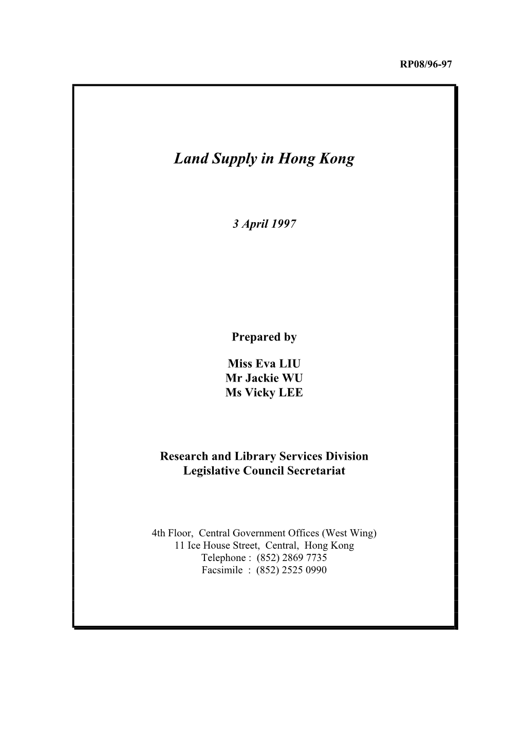 Land Supply in Hong Kong