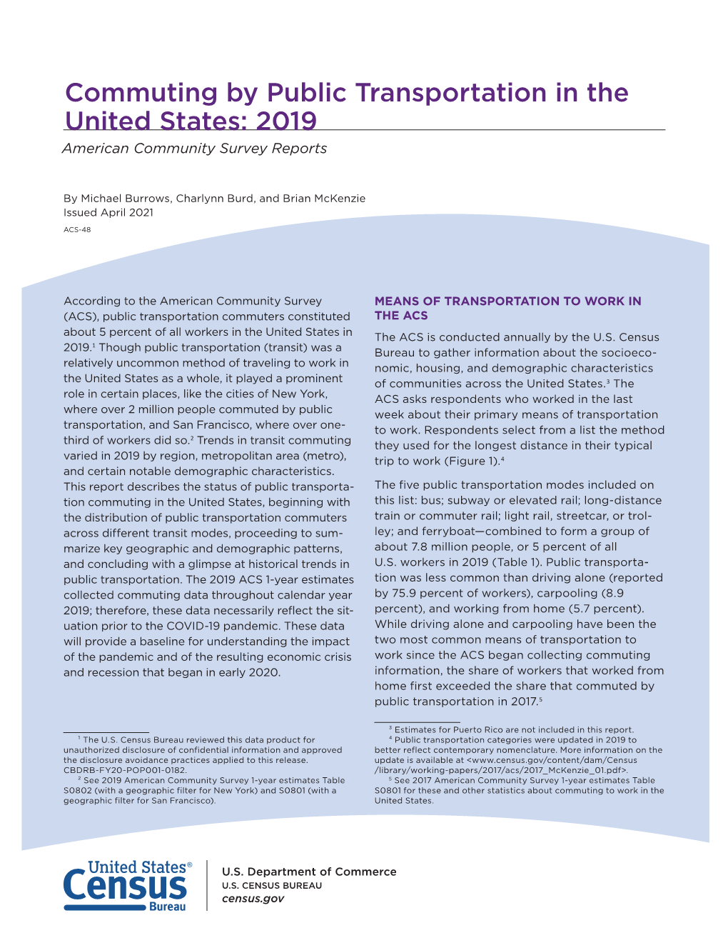 Commuting by Public Transportation in the United States: 2019 American Community Survey Reports