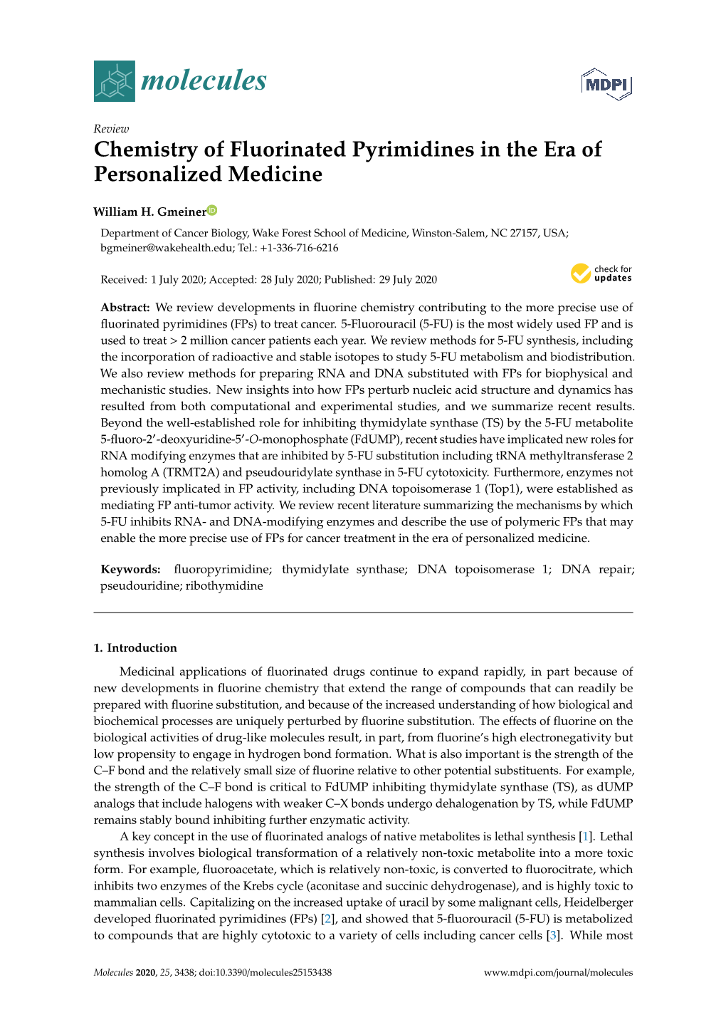 Chemistry of Fluorinated Pyrimidines in the Era of Personalized Medicine