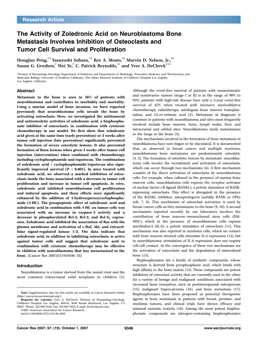 The Activity of Zoledronic Acid on Neuroblastoma Bone Metastasis Involves Inhibition of Osteoclasts and Tumor Cell Survival and Proliferation