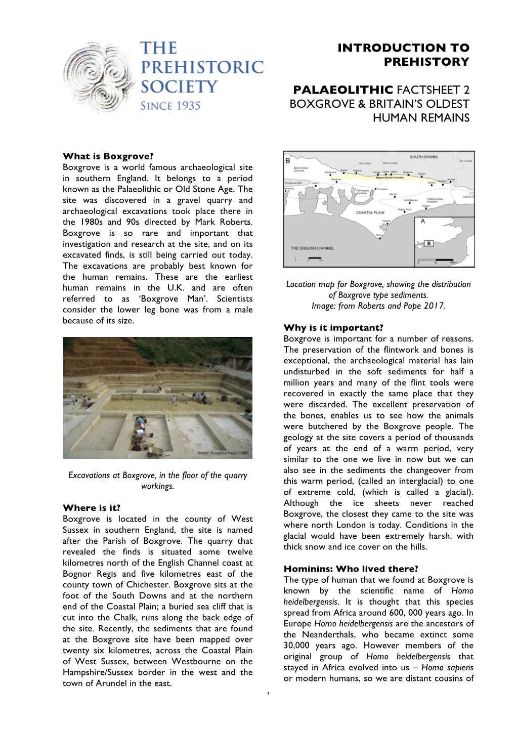 Introduction to Prehistory Palaeolithic Factsheet 2 Boxgrove & Britain's Oldest Human Remains