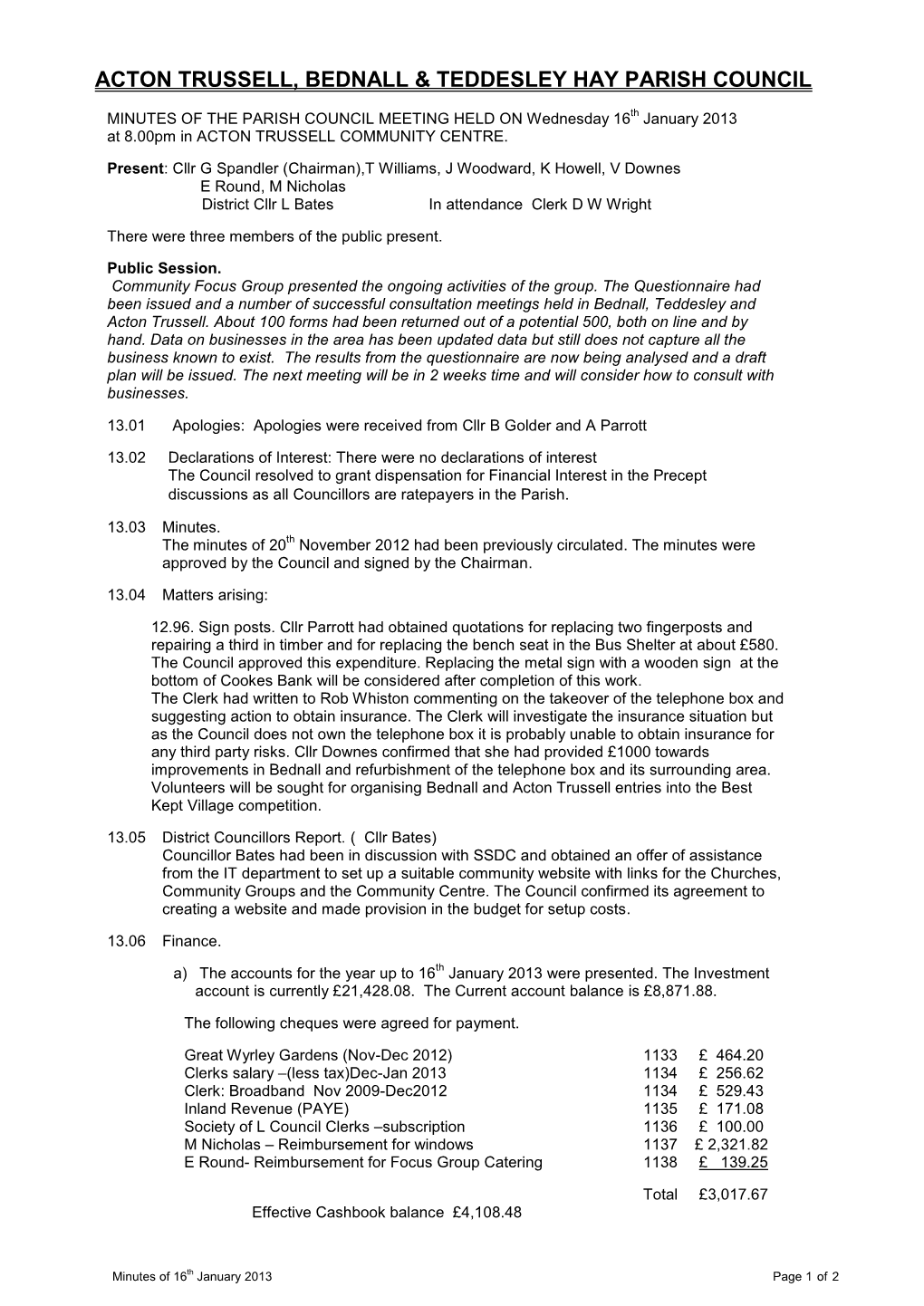 Acton Trussell, Bednall & Teddesley Hay Parish Council