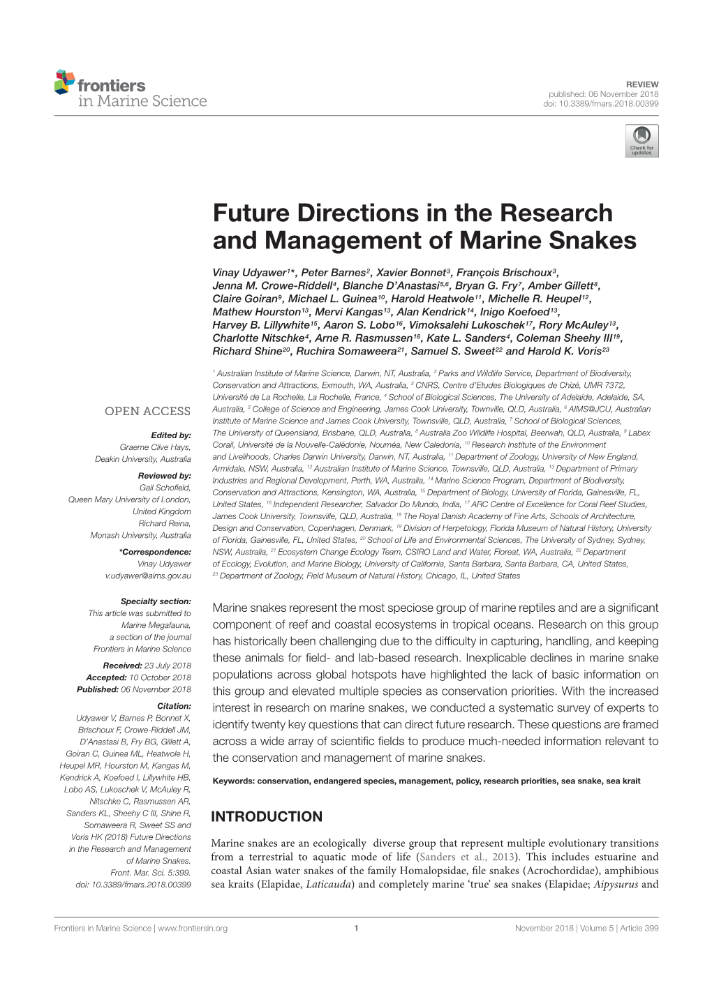 Future Directions in the Research and Management of Marine Snakes
