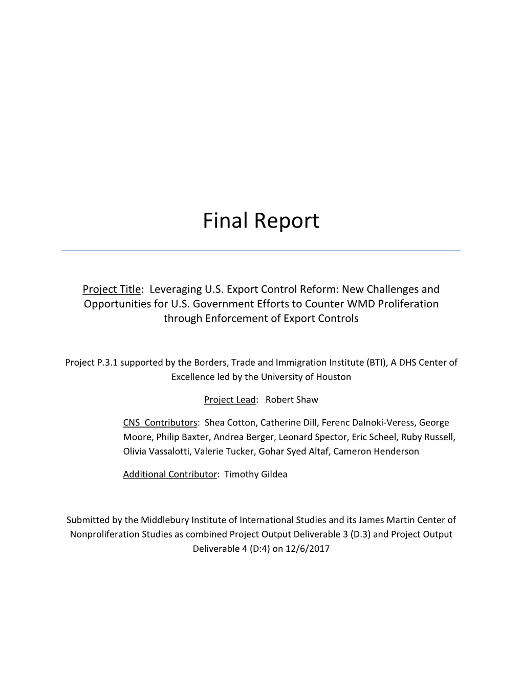 Final Report and Recommendations