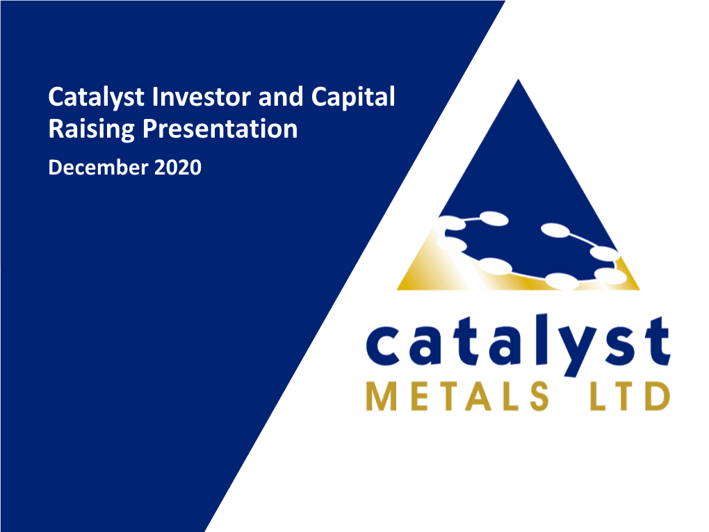 Catalyst Investor and Capital Raising Presentation December 2020 Important Notices