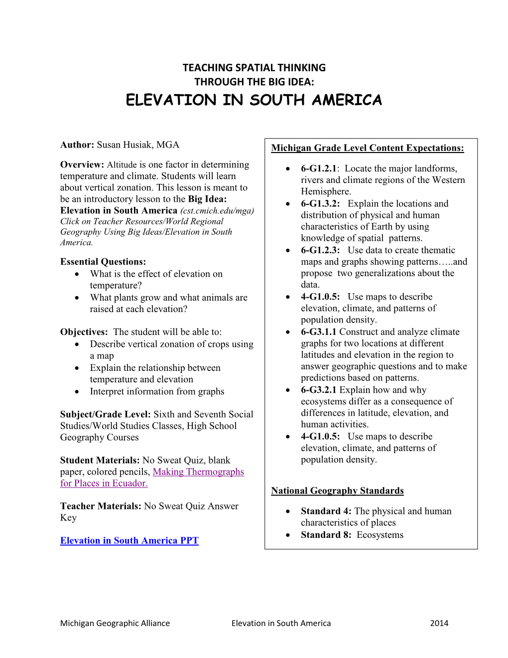 Elevation in South America