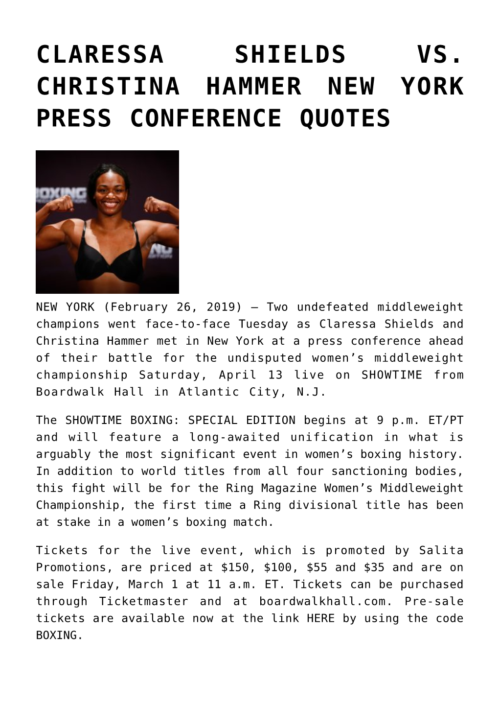 Claressa Shields Vs. Christina Hammer New York Press Conference Quotes