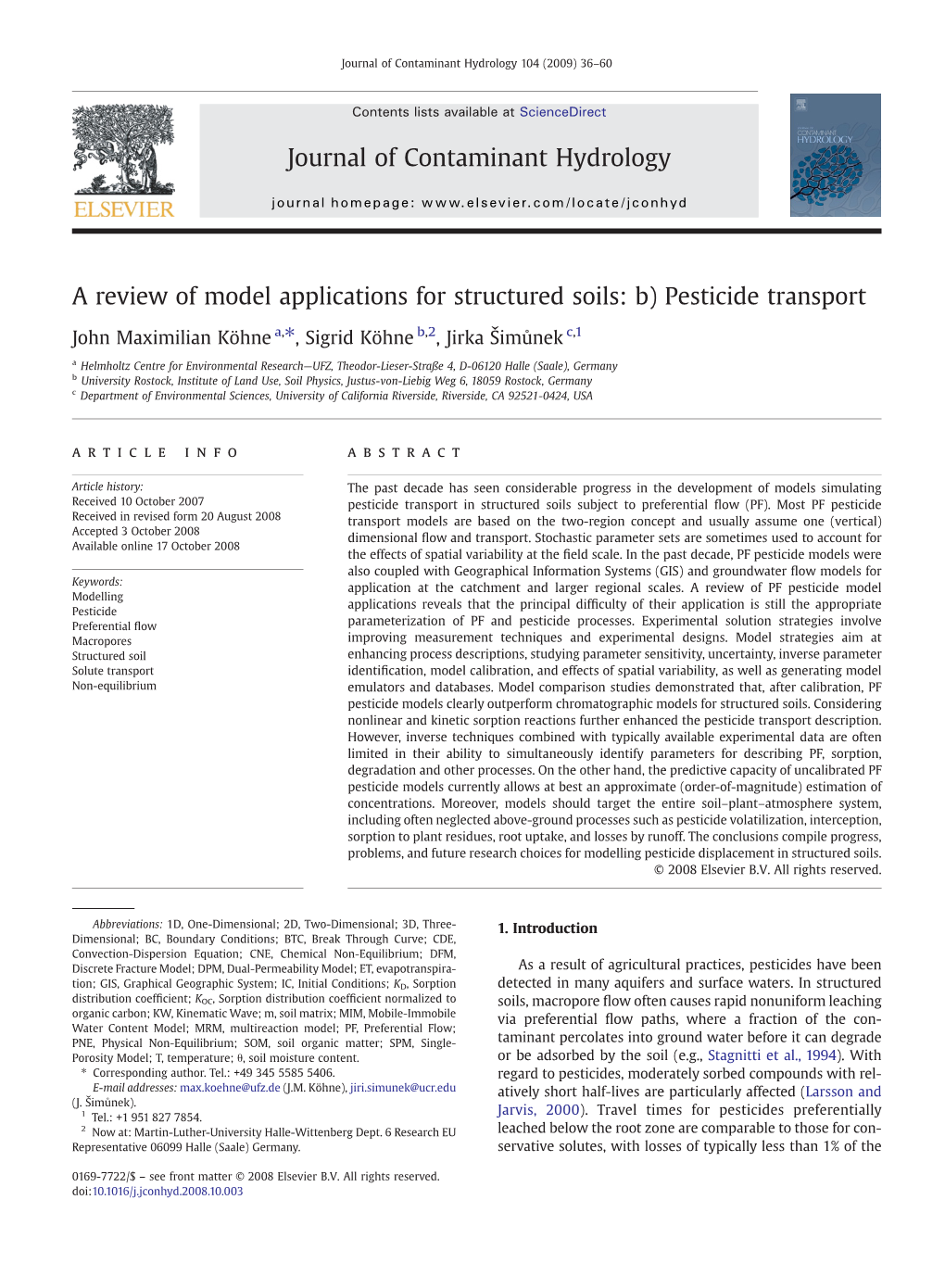 A Review of Model Applications for Structured Soils: B) Pesticide Transport