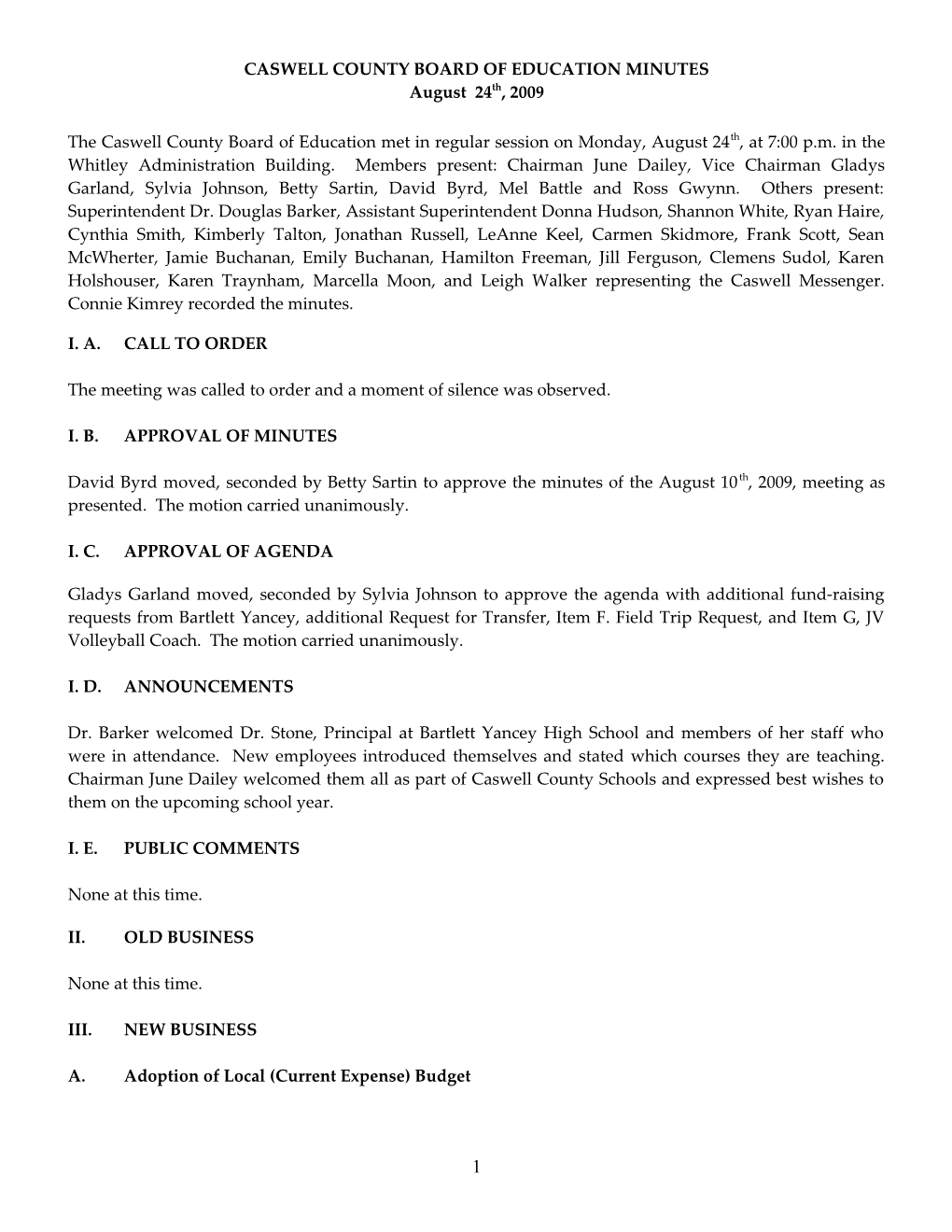 The Caswell County Board of Education Met in Regular Session on Monday, June 12, 2006 s4