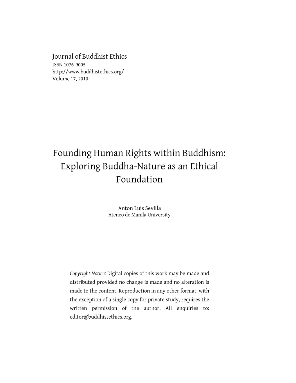 Founding Human Rights Within Buddhism: Exploring Buddha-Nature As an Ethical Foundation