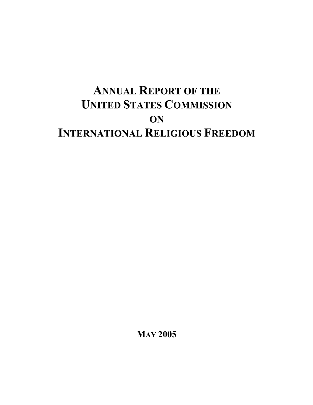 Annual Report of the United States Commission on International Religious Freedom