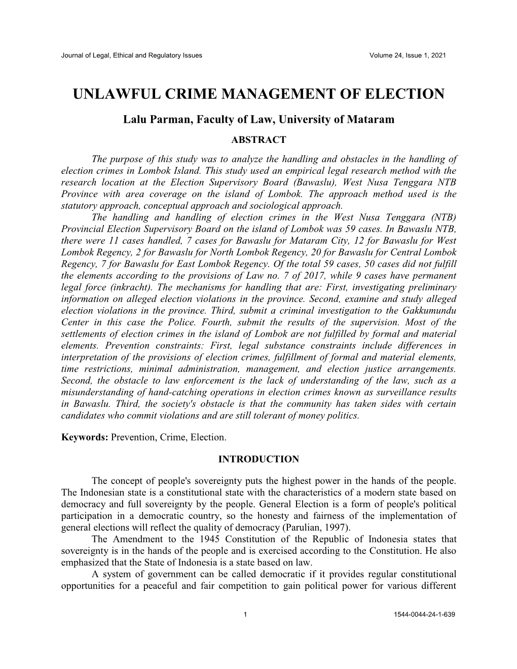 Unlawful Crime Management of Election