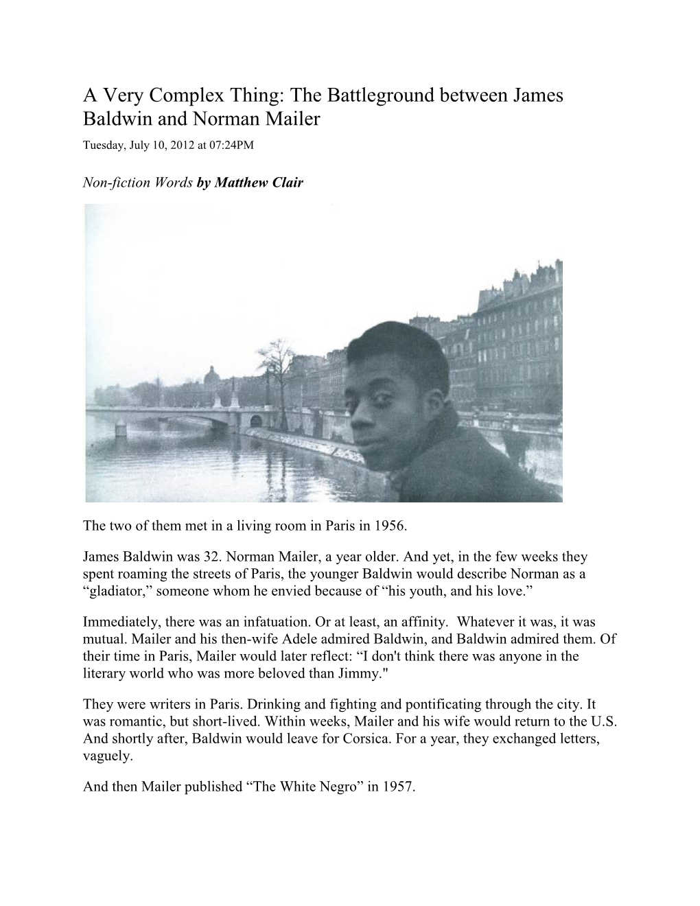 The Battleground Between James Baldwin and Norman Mailer Tuesday, July 10, 2012 at 07:24PM