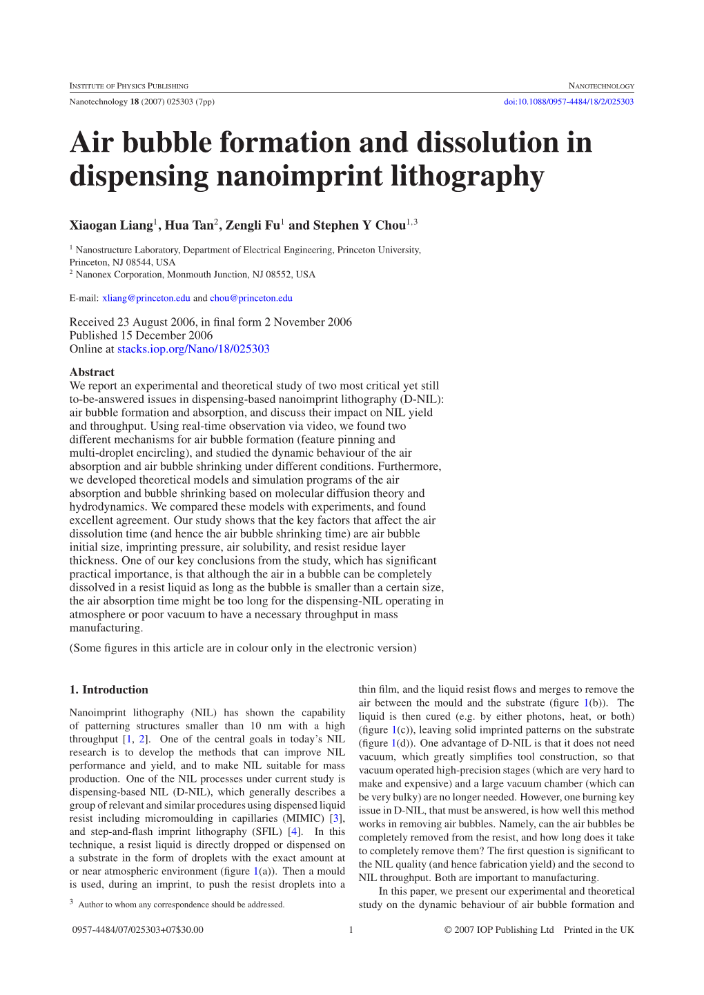 Air Bubble Formation and Dissolution in Dispensing Nanoimprint Lithography