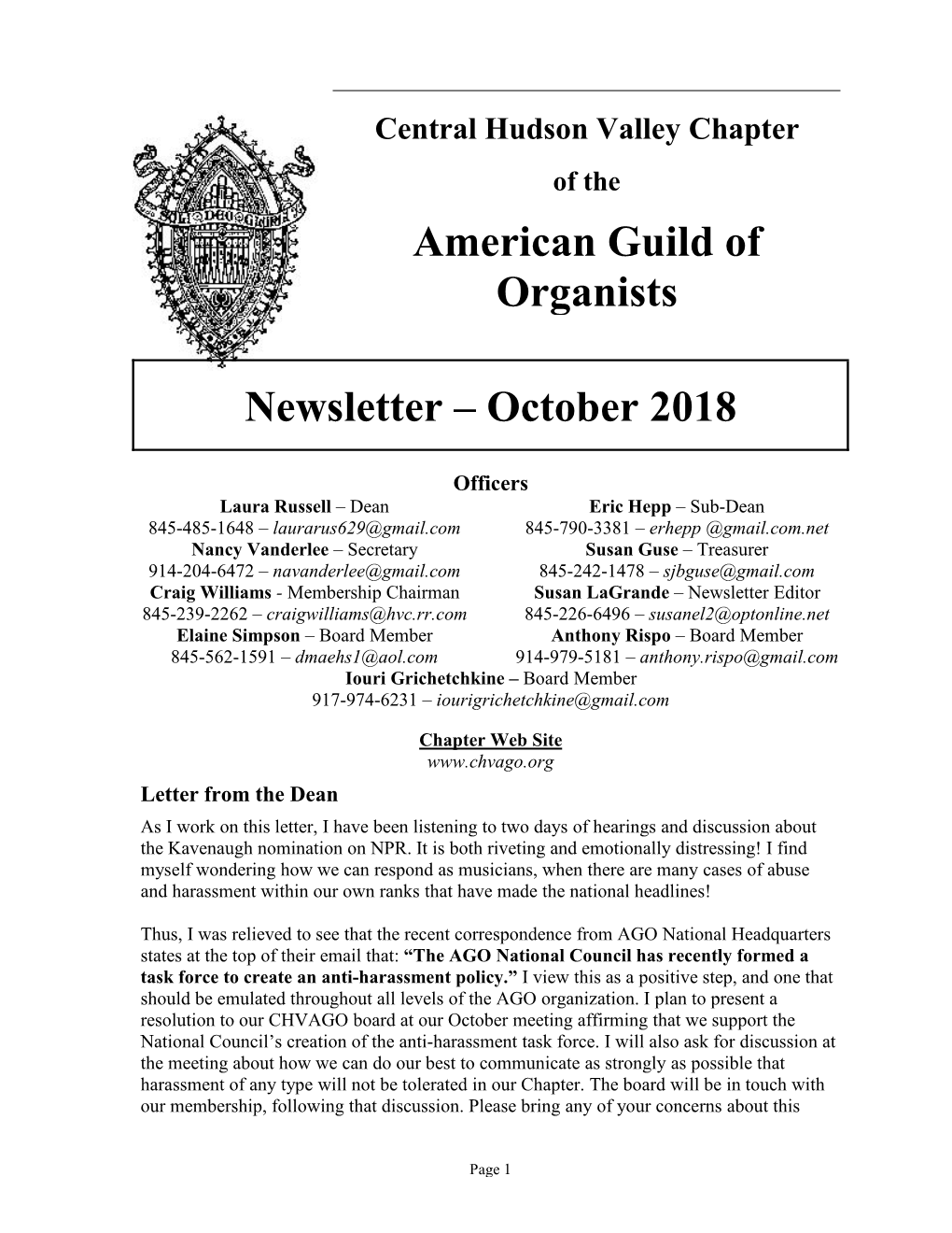 Central Hudson Valley Chapter of the American Guild of Organists