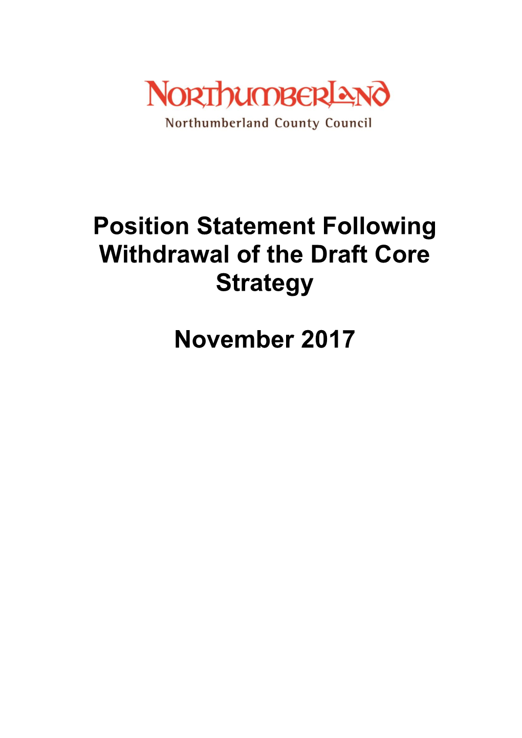 Position Statement Following Withdrawal of the Draft Core Strategy