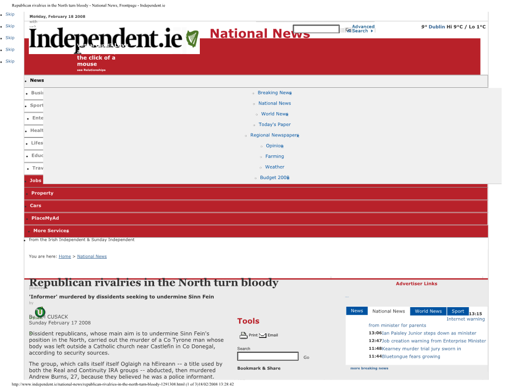 Republican Rivalries in the North Turn Bloody - National News, Frontpage - Independent.Ie