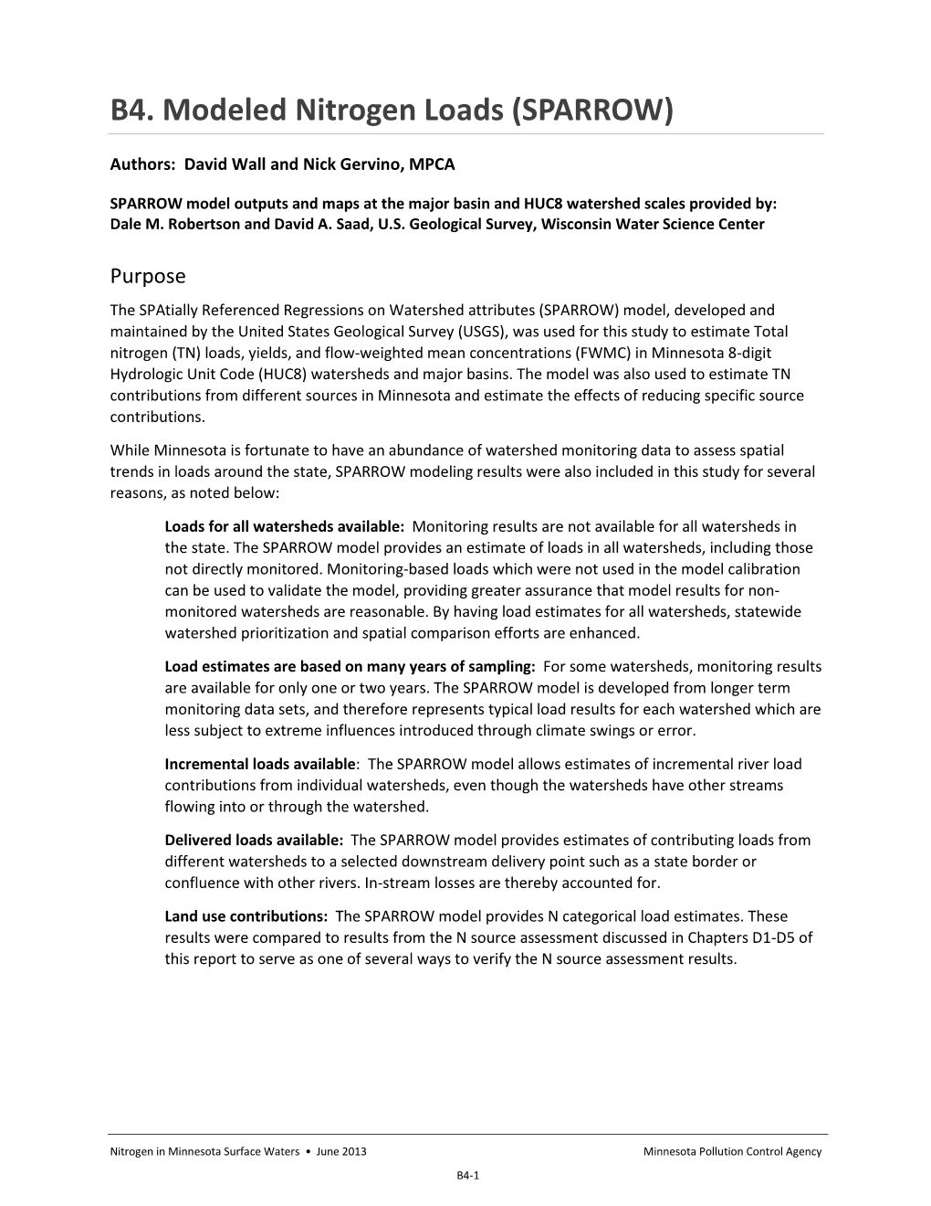 B4. Modeled Nitrogen Loads (SPARROW)