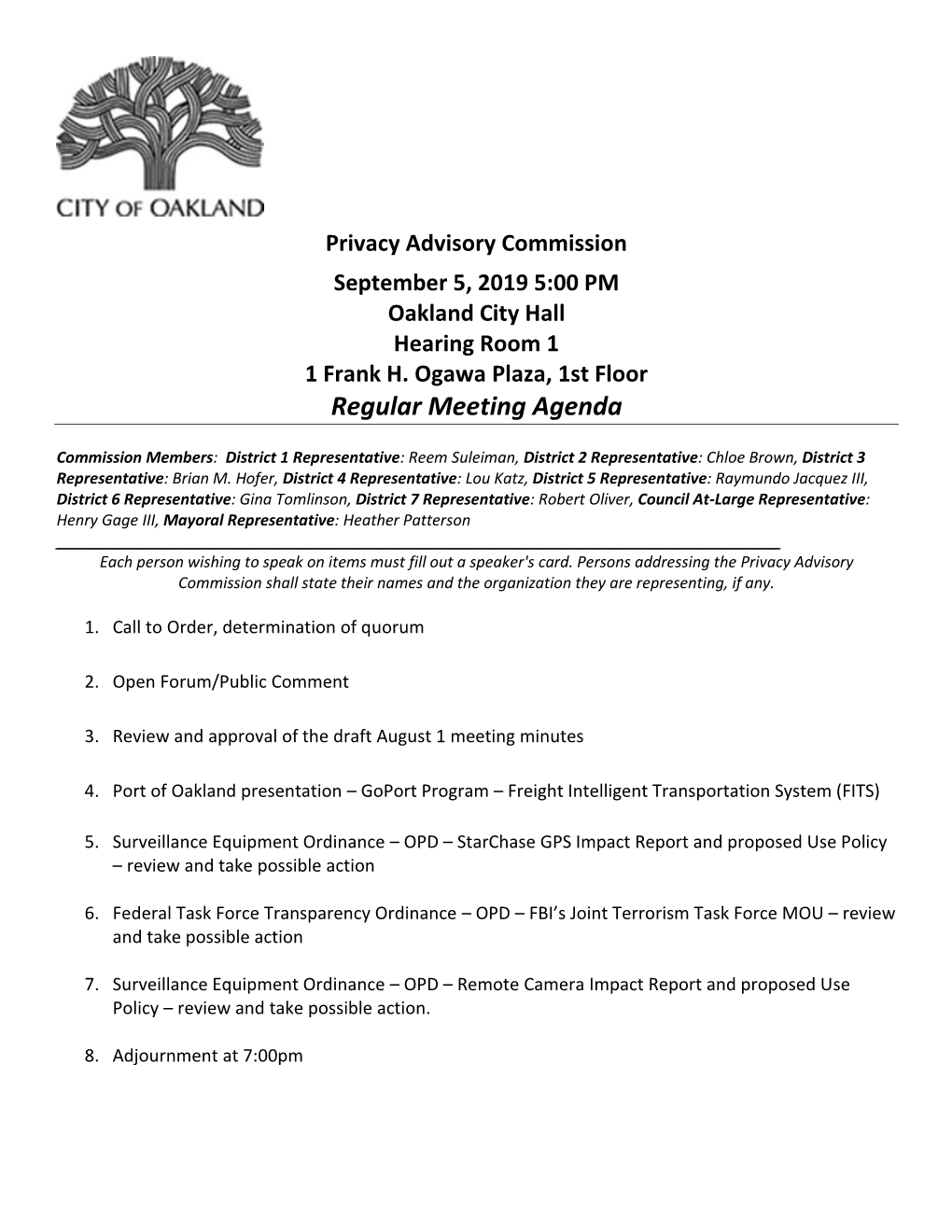 PAC Sept. 5, 2019 Agenda Packet