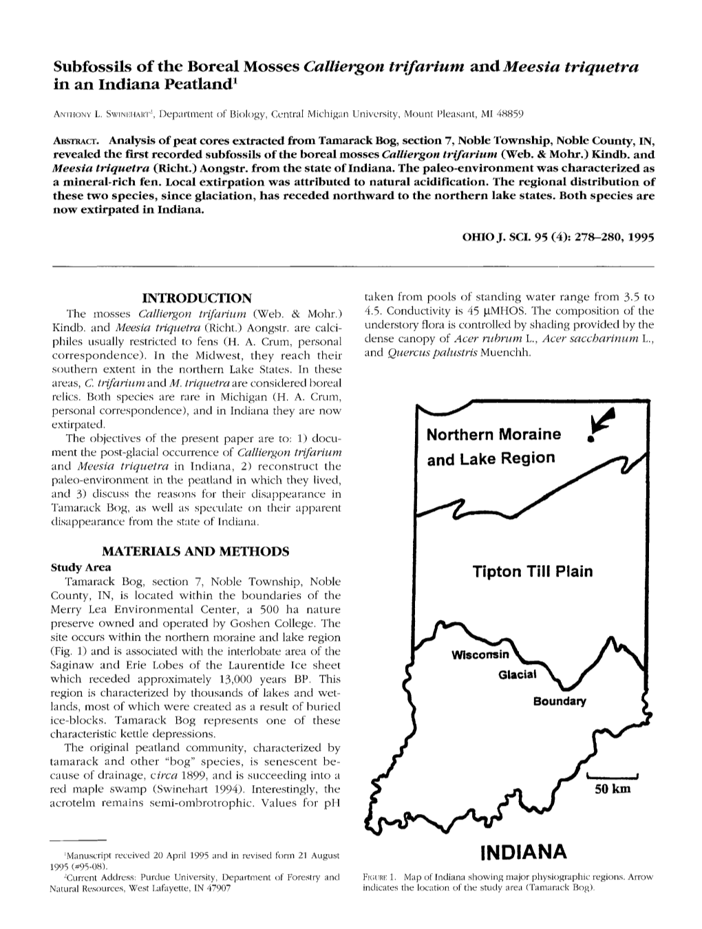 Subfossils of the Boreal Mosses Calliergon Trifarium and Meesia Triquetra in an Indiana Peatland1