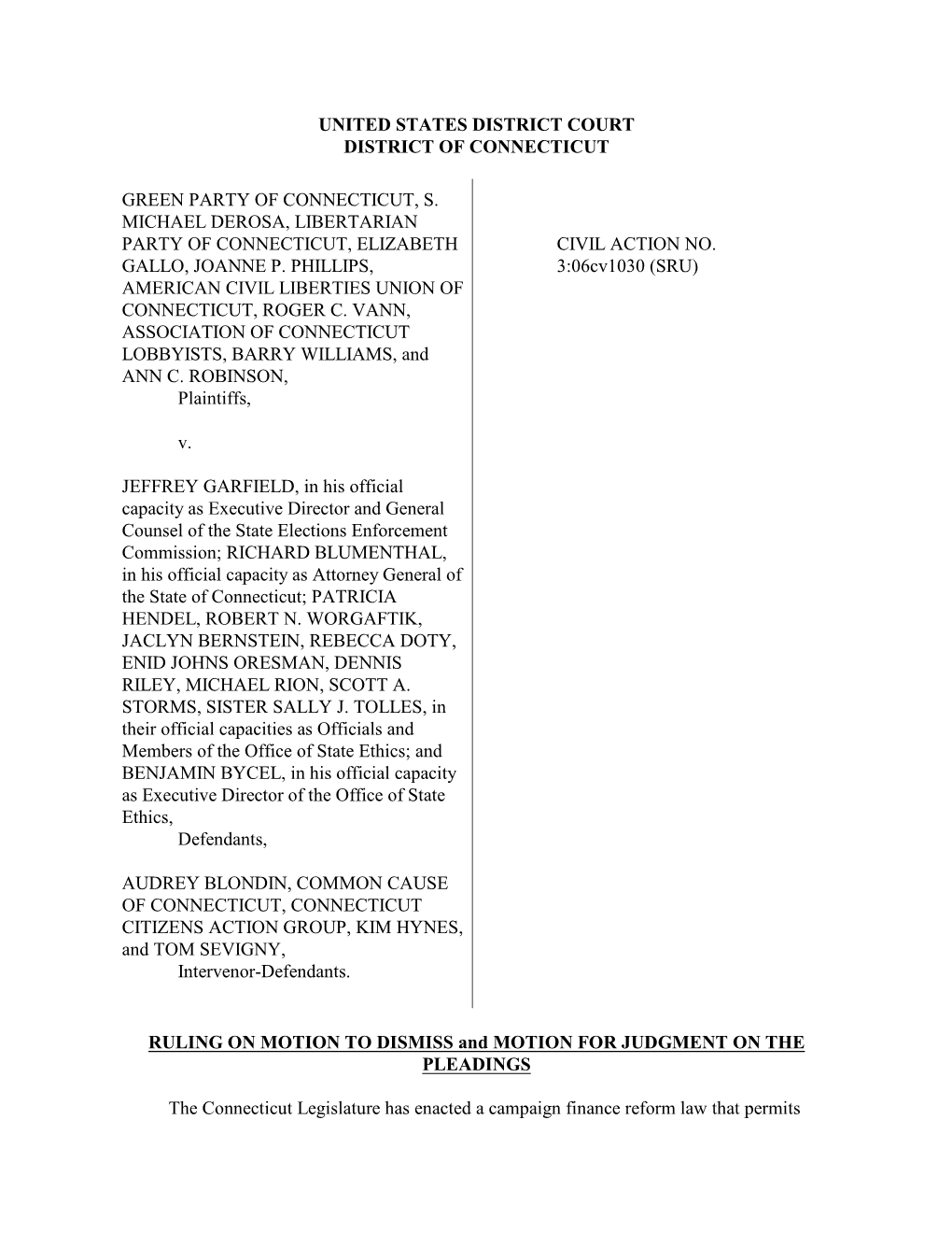 United States District Court District of Connecticut