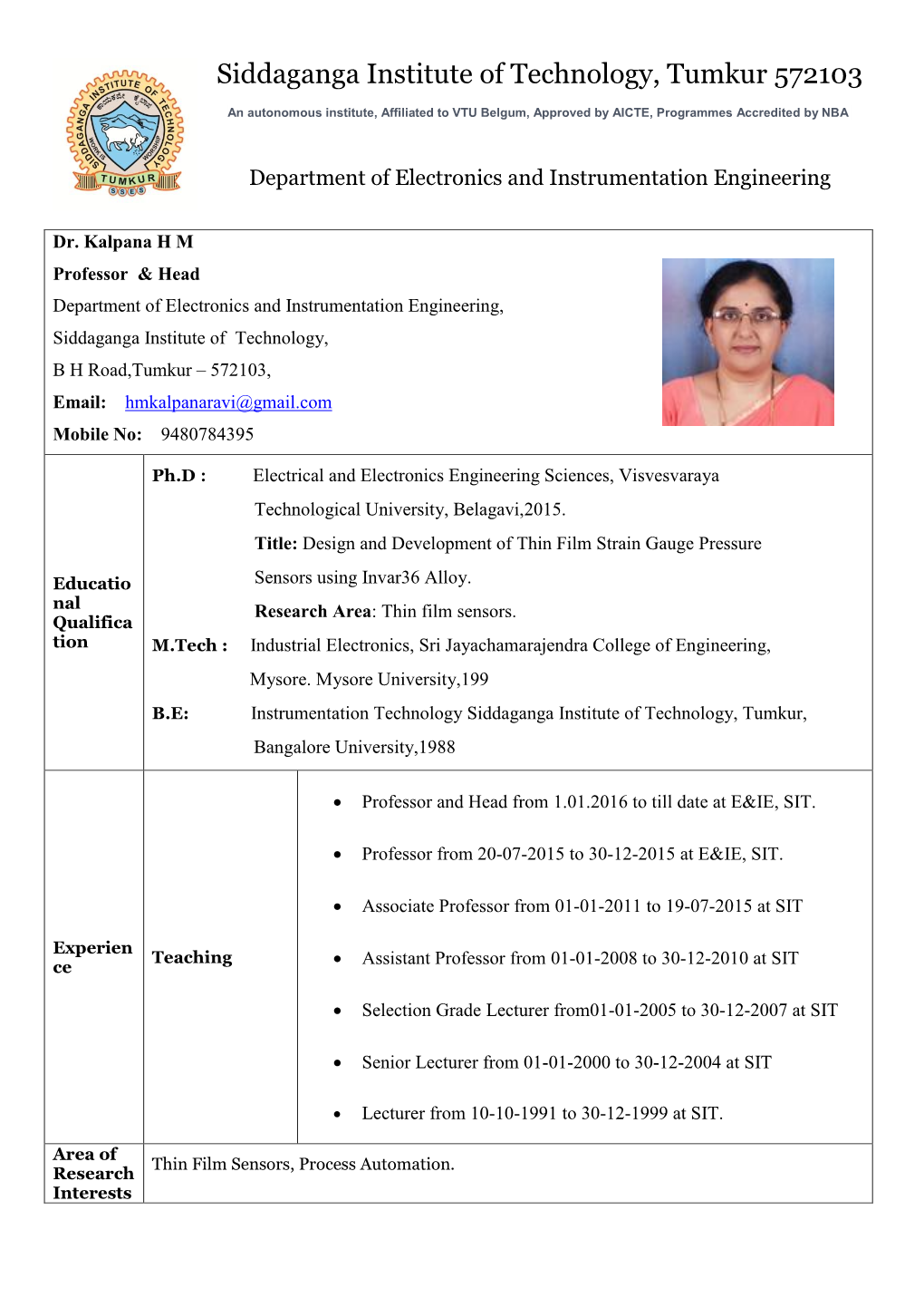 Siddaganga Institute of Technology, Tumkur 572103
