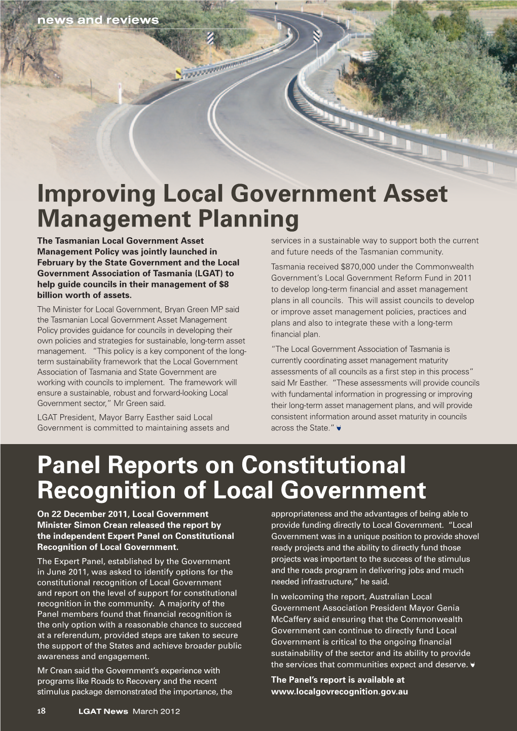 Improving Local Government Asset Management Planning Panel Reports on Constitutional Recognition of Local Government