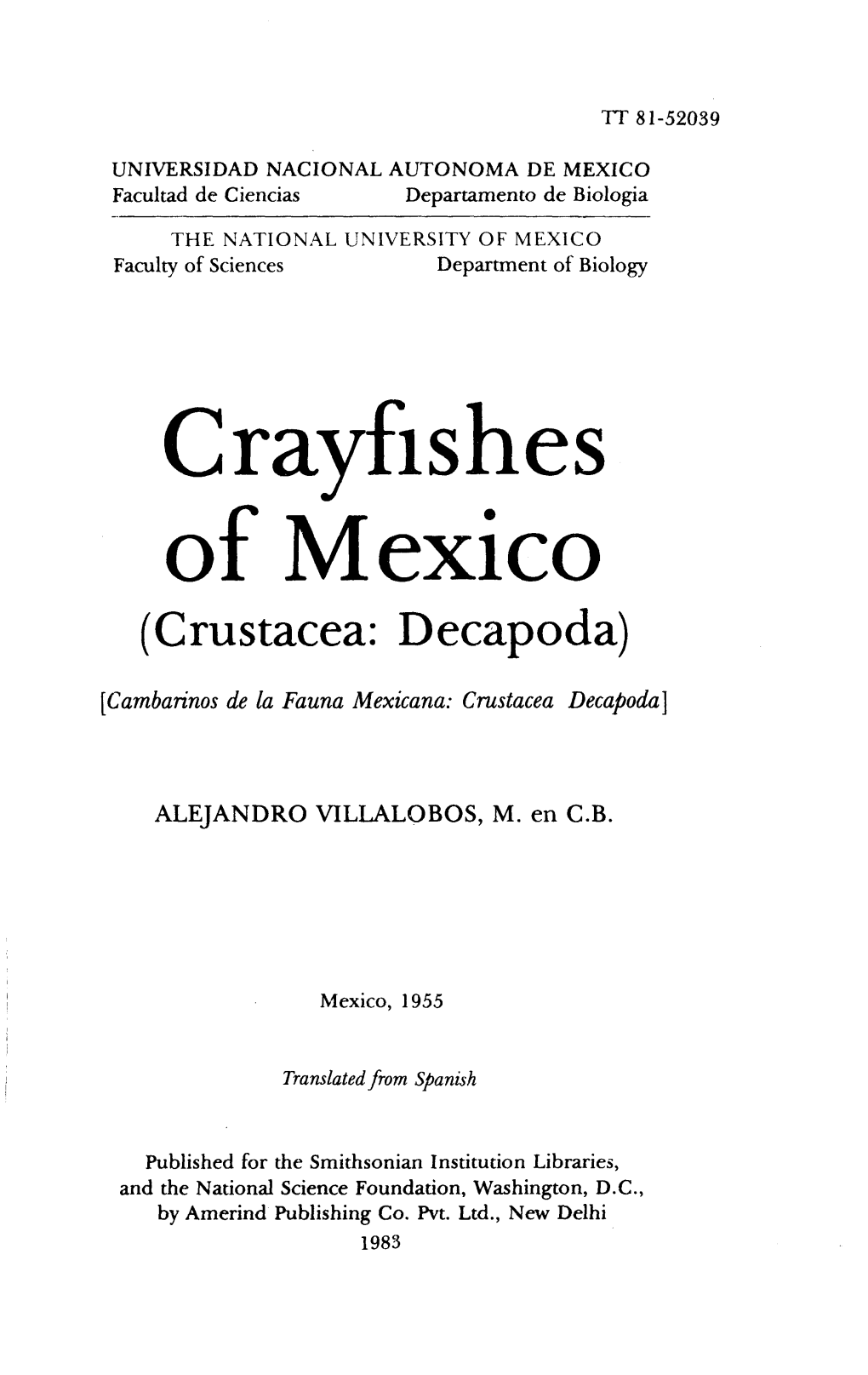 Crayfishes of Mexico (Crustacea: Decapoda)