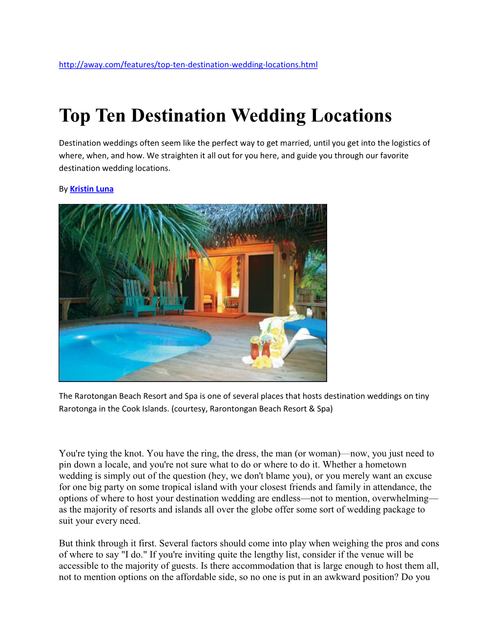 Top Ten Destination Wedding Locations