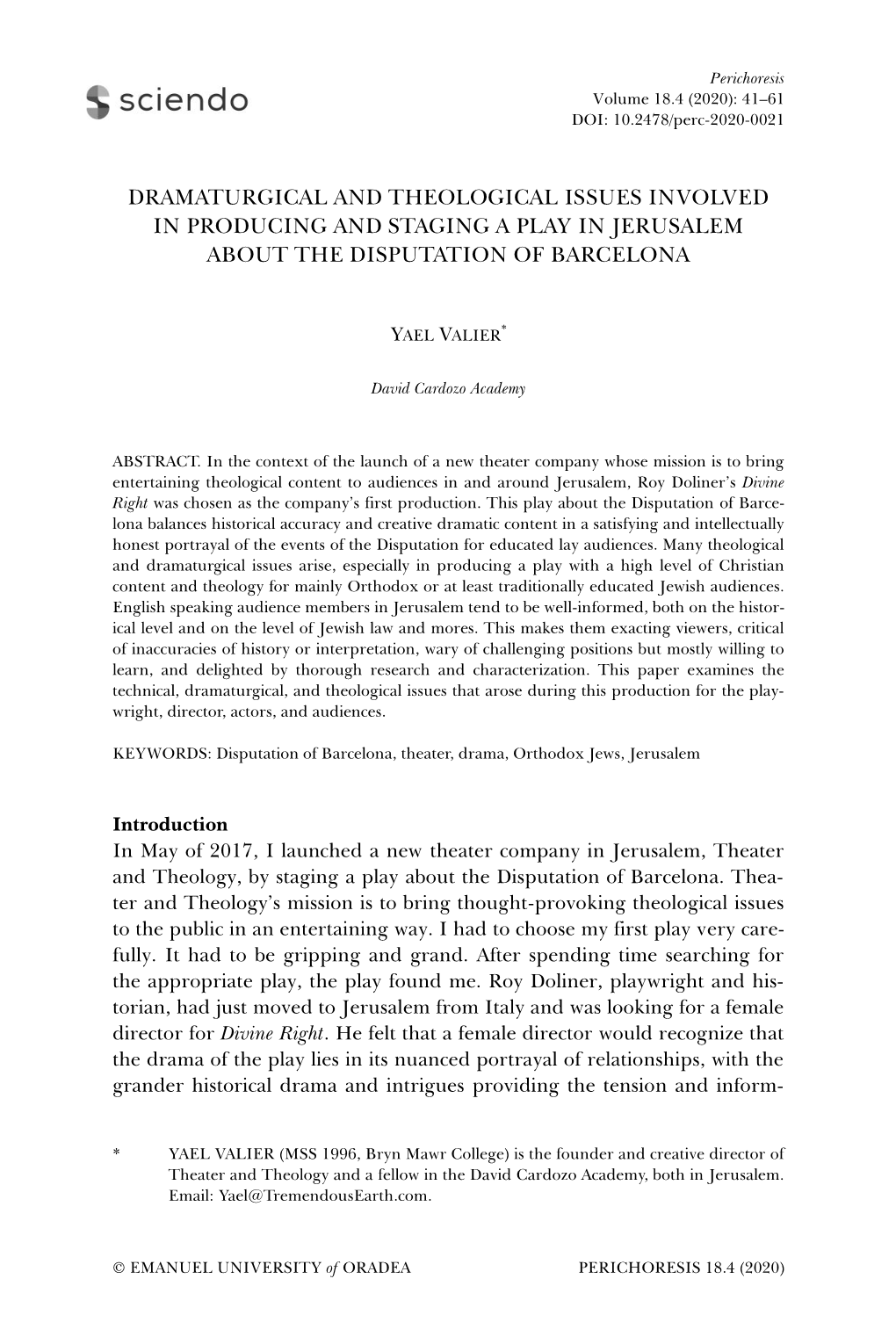 Dramaturgical and Theological Issues Involved in Producing and Staging a Play in Jerusalem About the Disputation of Barcelona