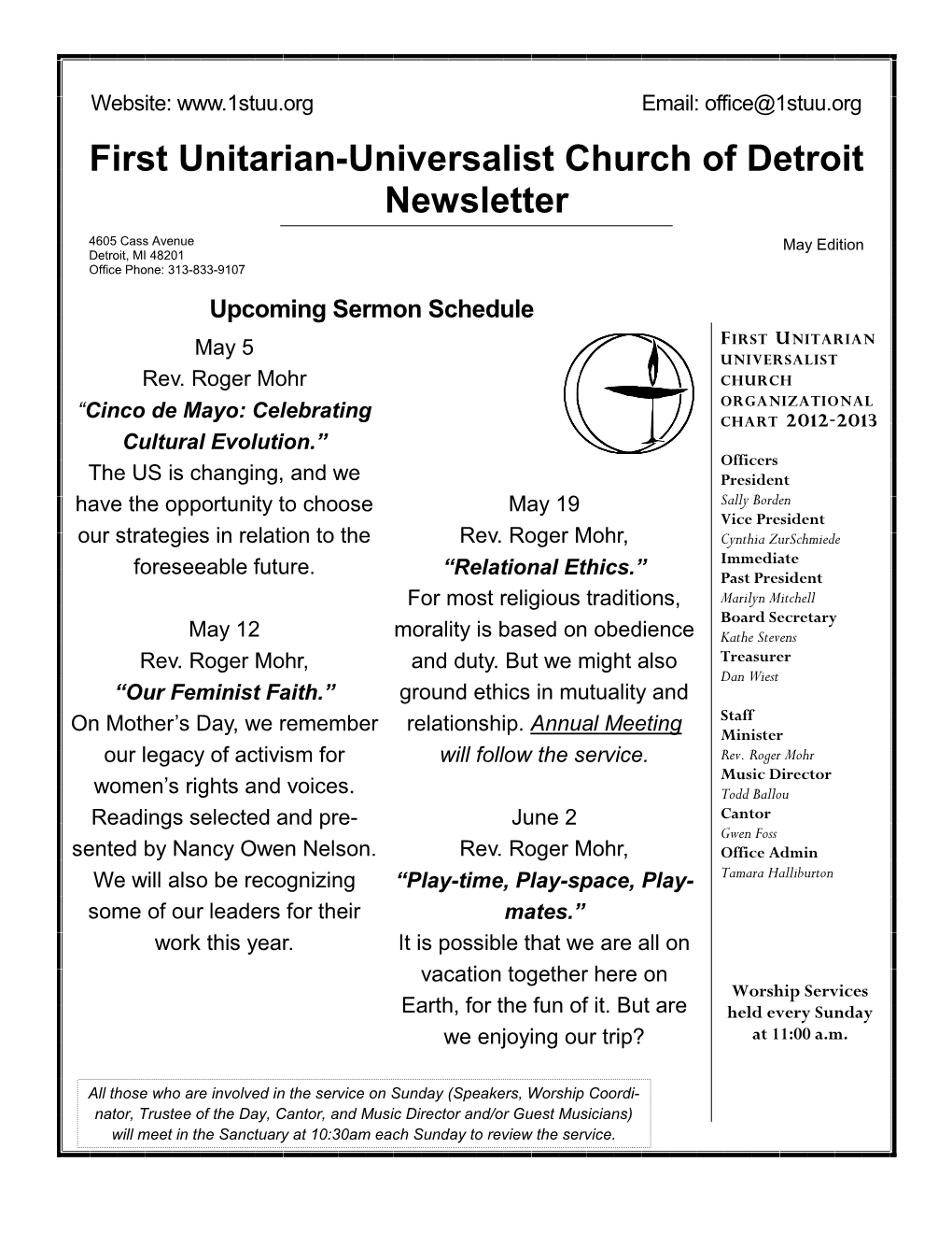 First Unitarian-Universalist Church of Detroit Newsletter