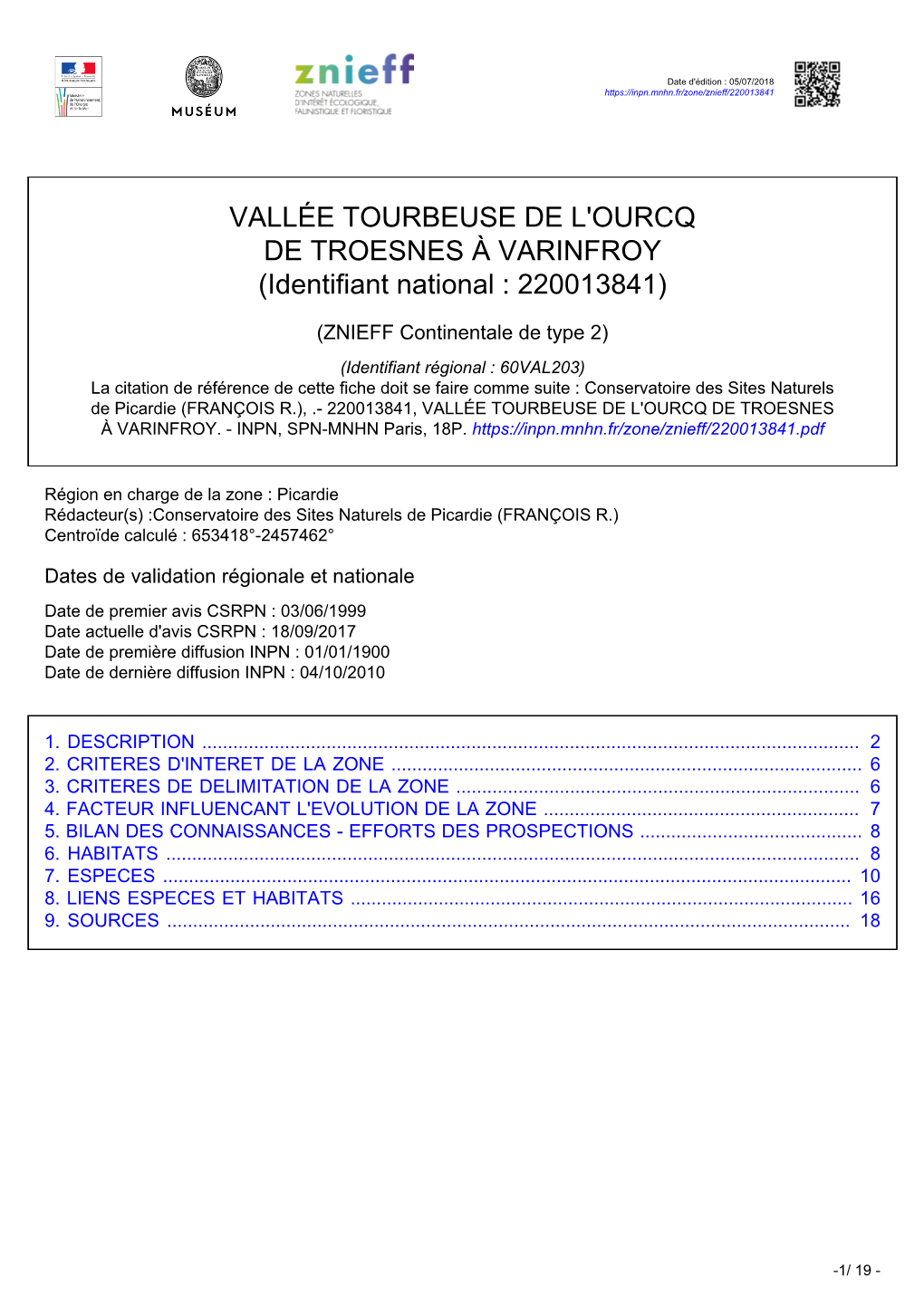 VALLÉE TOURBEUSE DE L'ourcq DE TROESNES À VARINFROY (Identifiant National : 220013841)