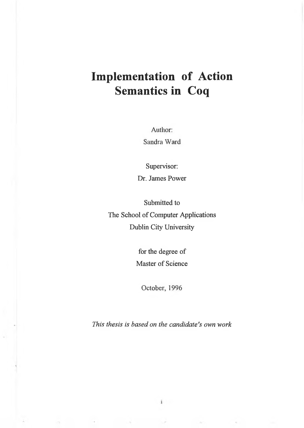 Implementation of Action Semantics in Coq