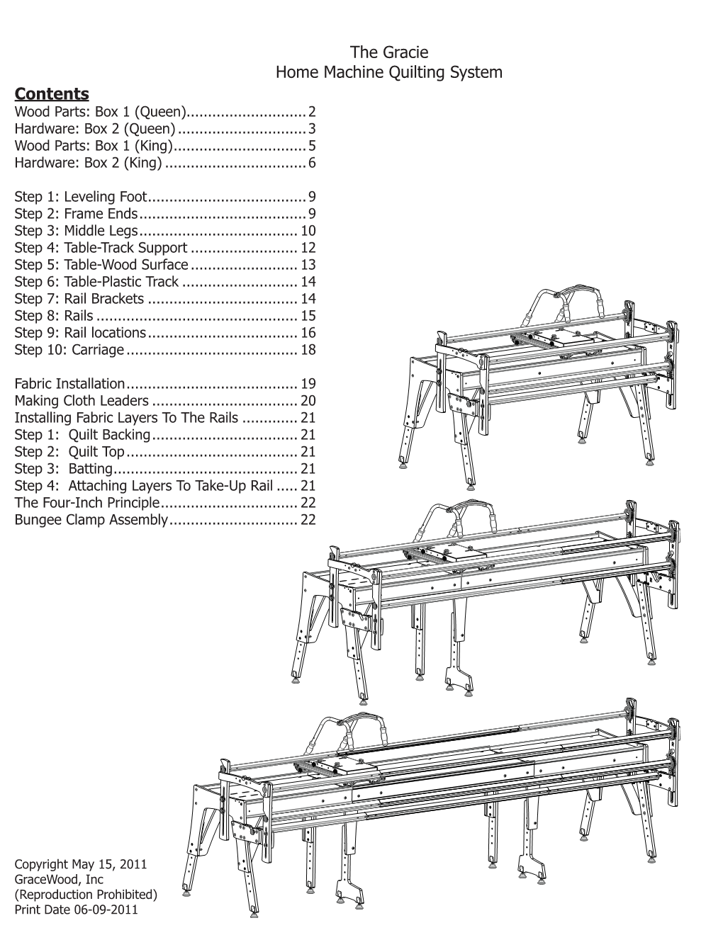 The Gracie Home Machine Quilting System Contents