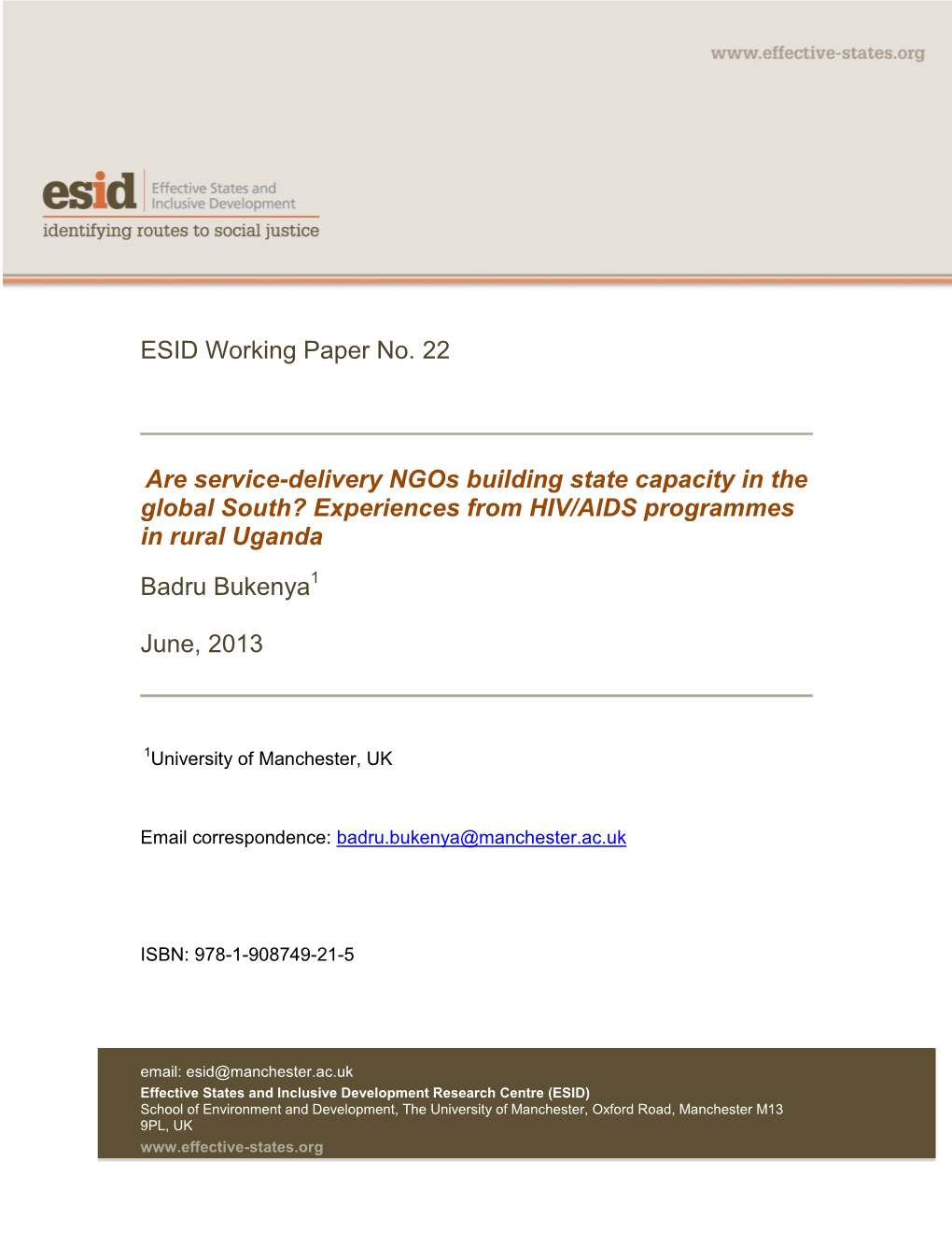 ESID Working Paper No. 22 Are Service-Delivery Ngos Building