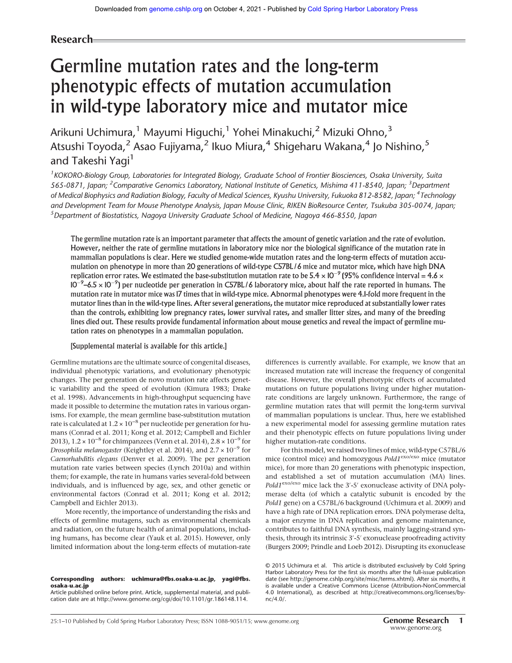 Germline Mutation Rates and the Long-Term Phenotypic Effects of Mutation Accumulation in Wild-Type Laboratory Mice and Mutator Mice