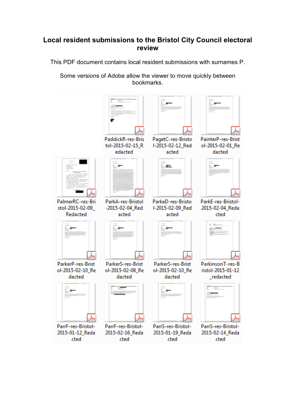 Local Resident Submissions to the Bristol City Council Electoral Review