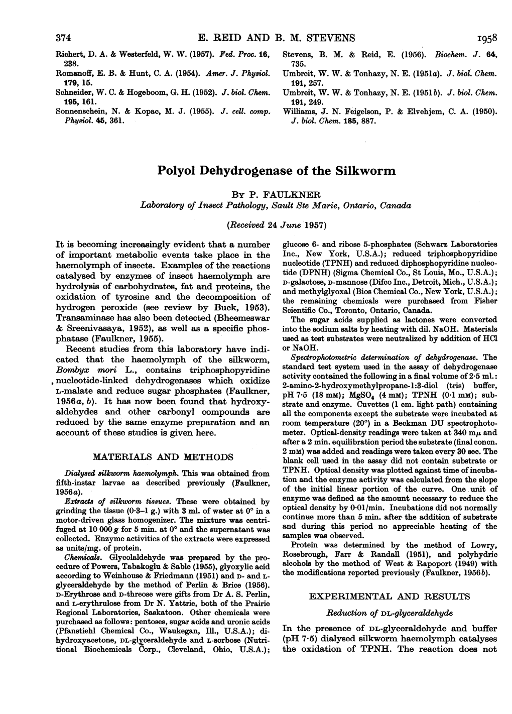 Polyol Dehydrogenase of the Silkworm by P