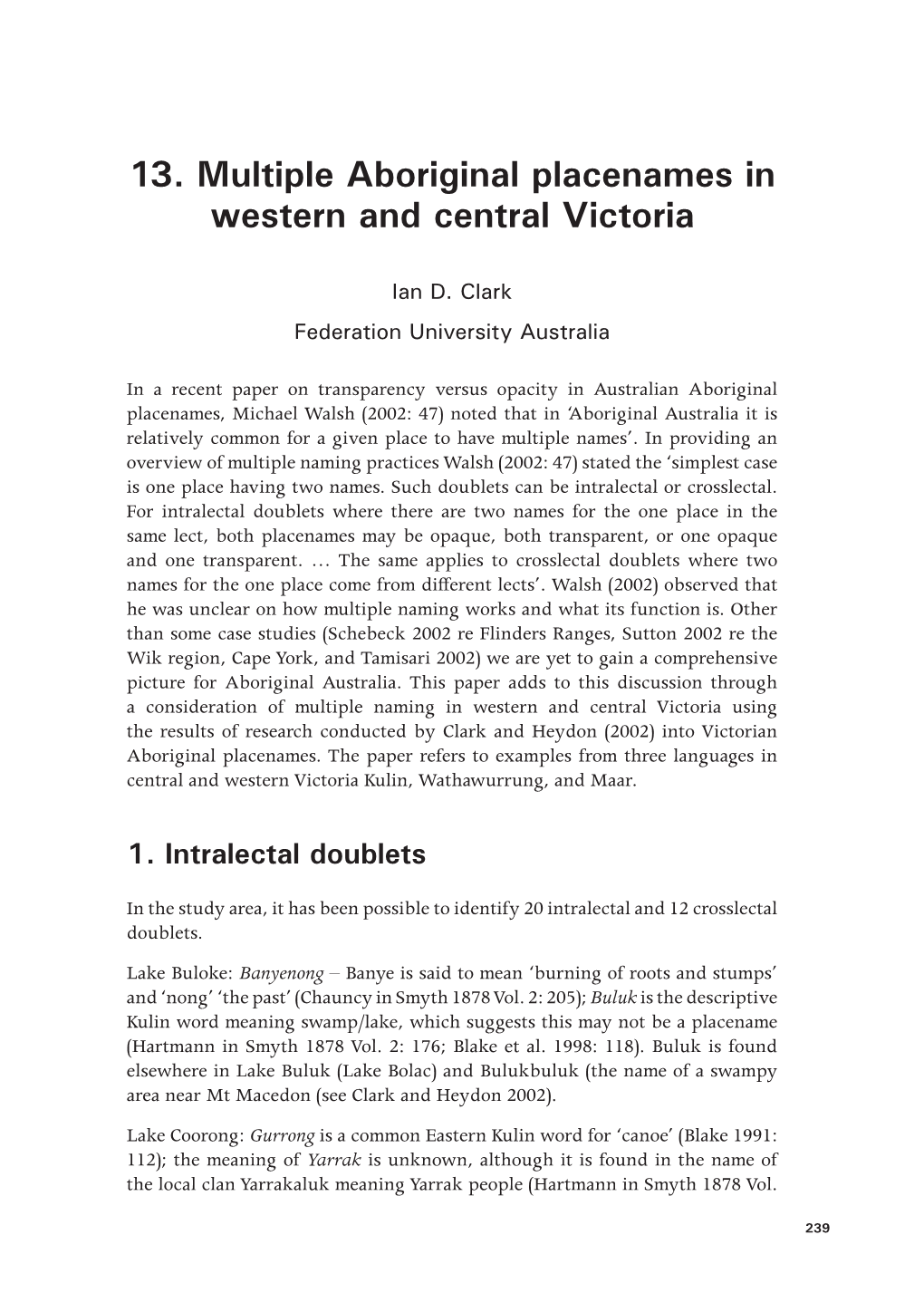 13. Multiple Aboriginal Placenames in Western and Central Victoria