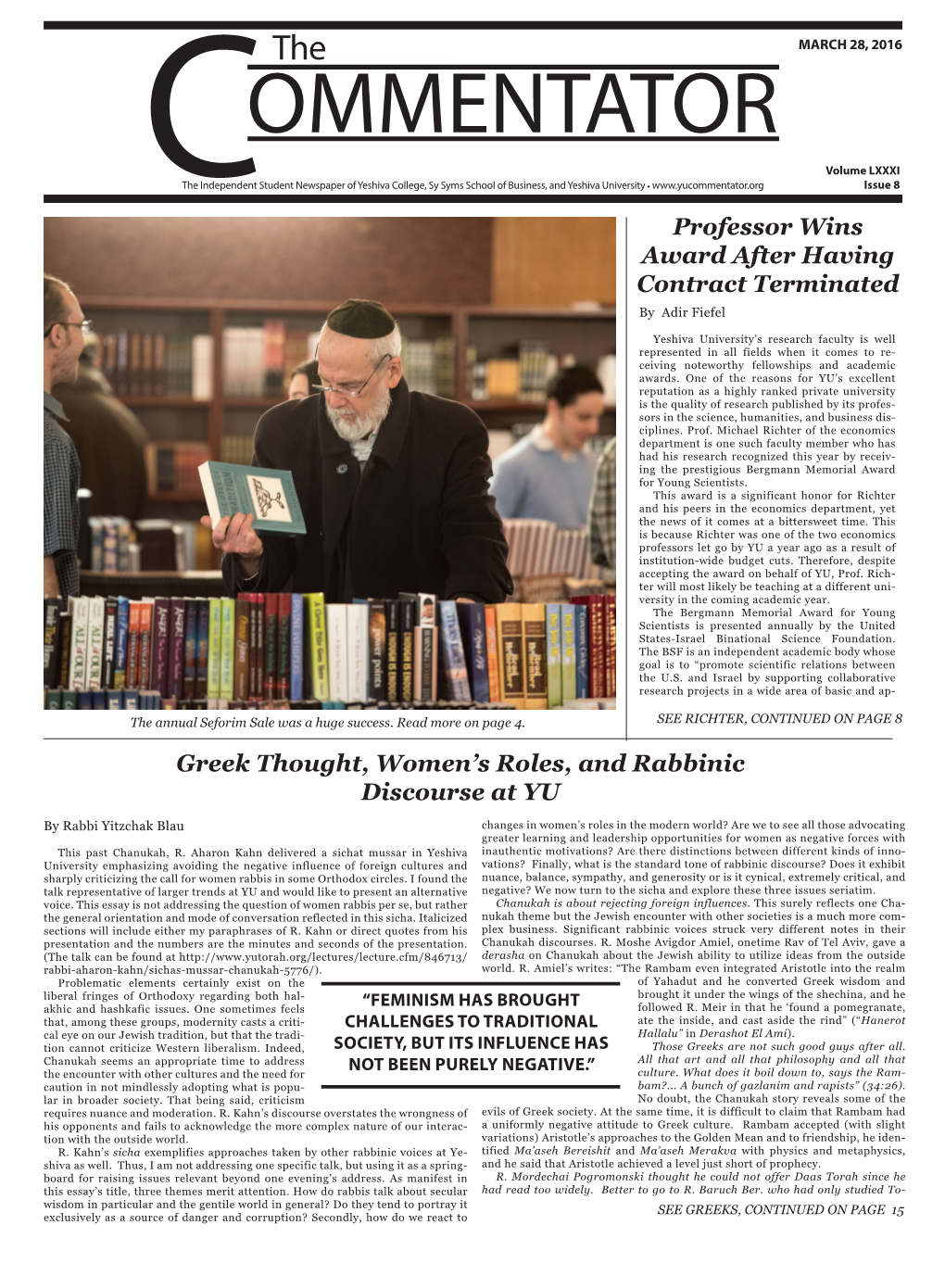 Greek Thought, Women's Roles, and Rabbinic Discourse at YU Professor