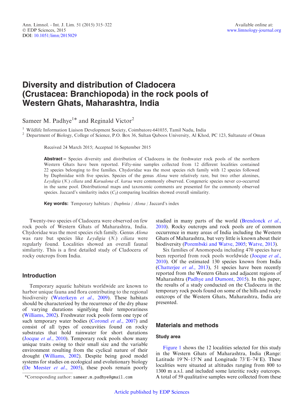 Diversity and Distribution of Cladocera \(Crustacea: Branchiopoda\)