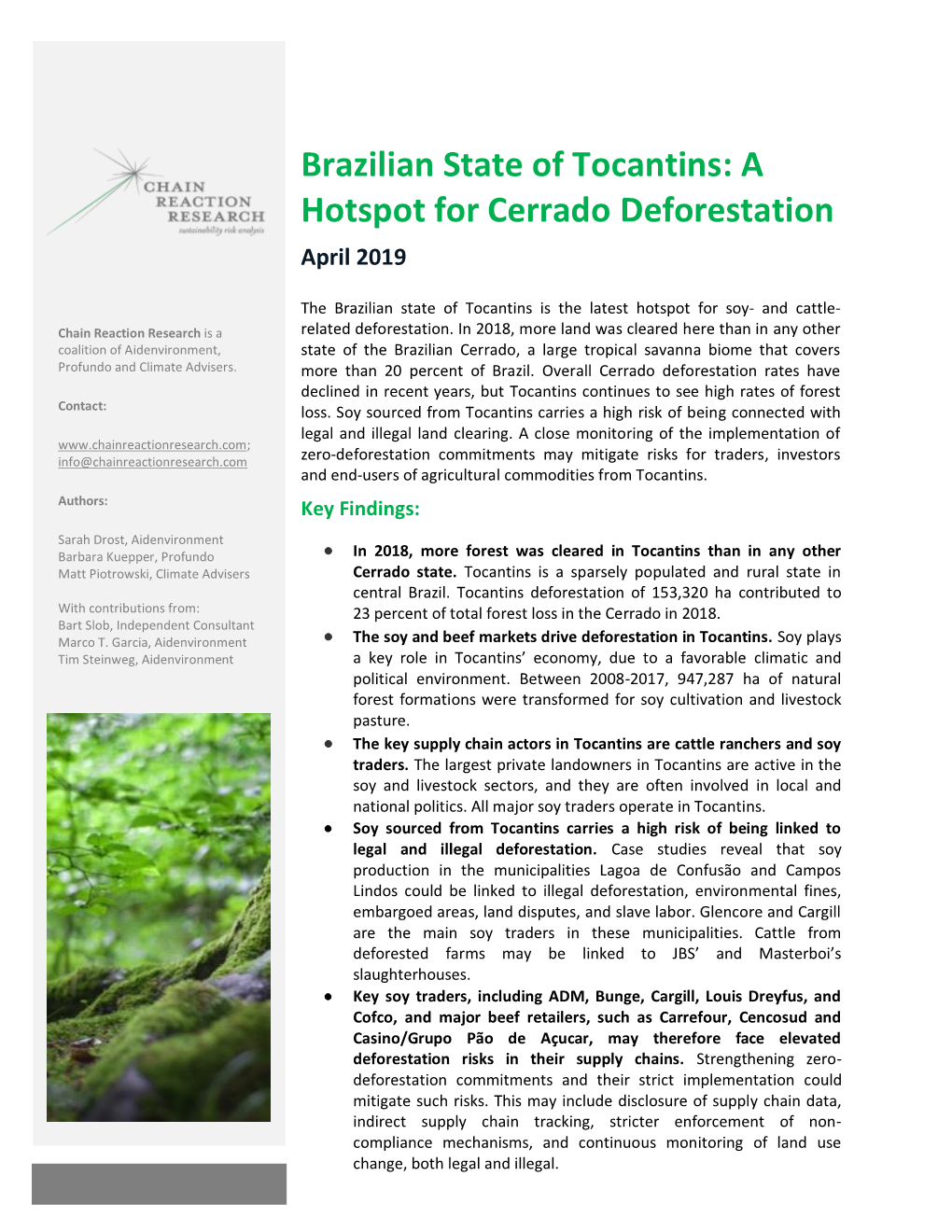Tocantins: a Hotspot for Cerrado Deforestation April 2019
