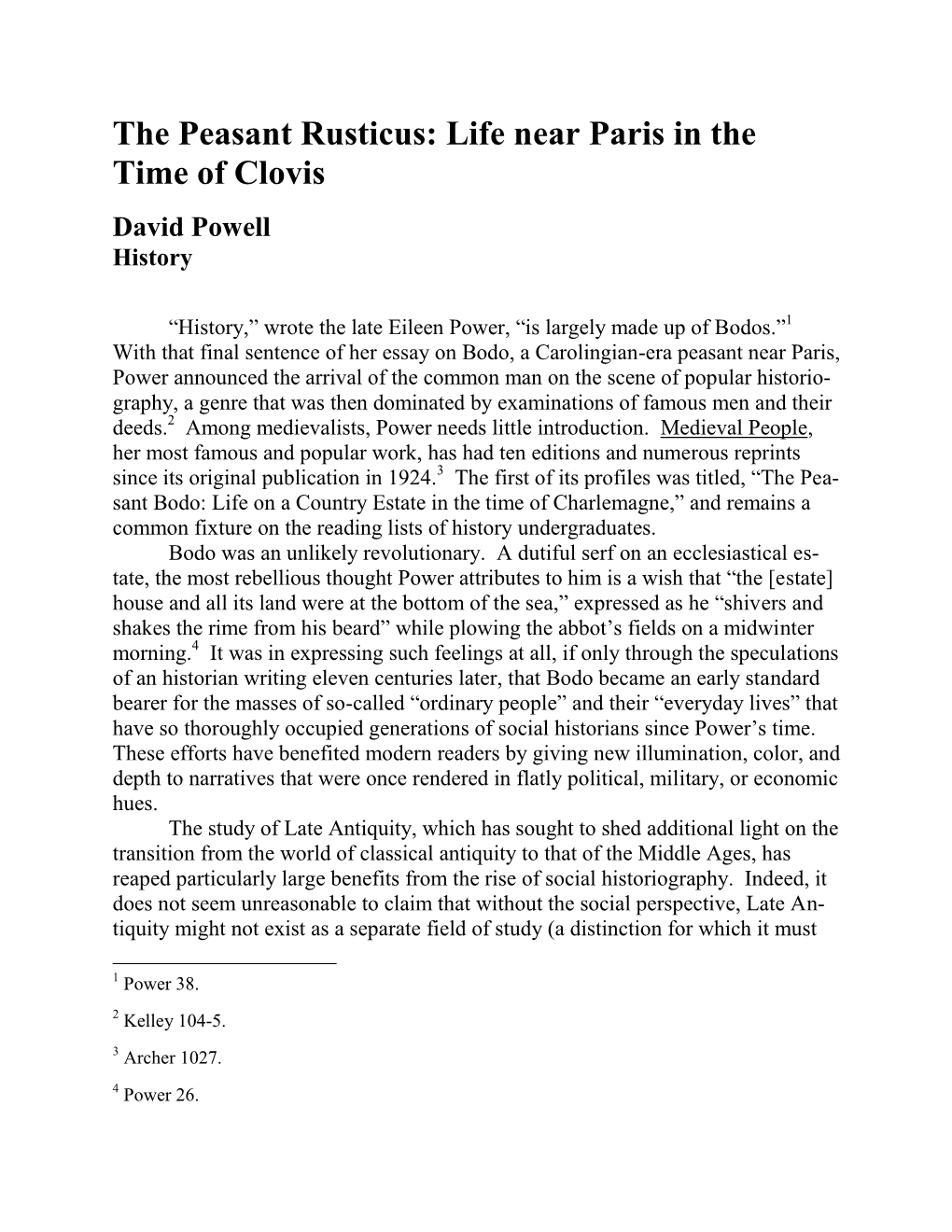 The Peasant Rusticus: Life Near Paris in the Time of Clovis David Powell History