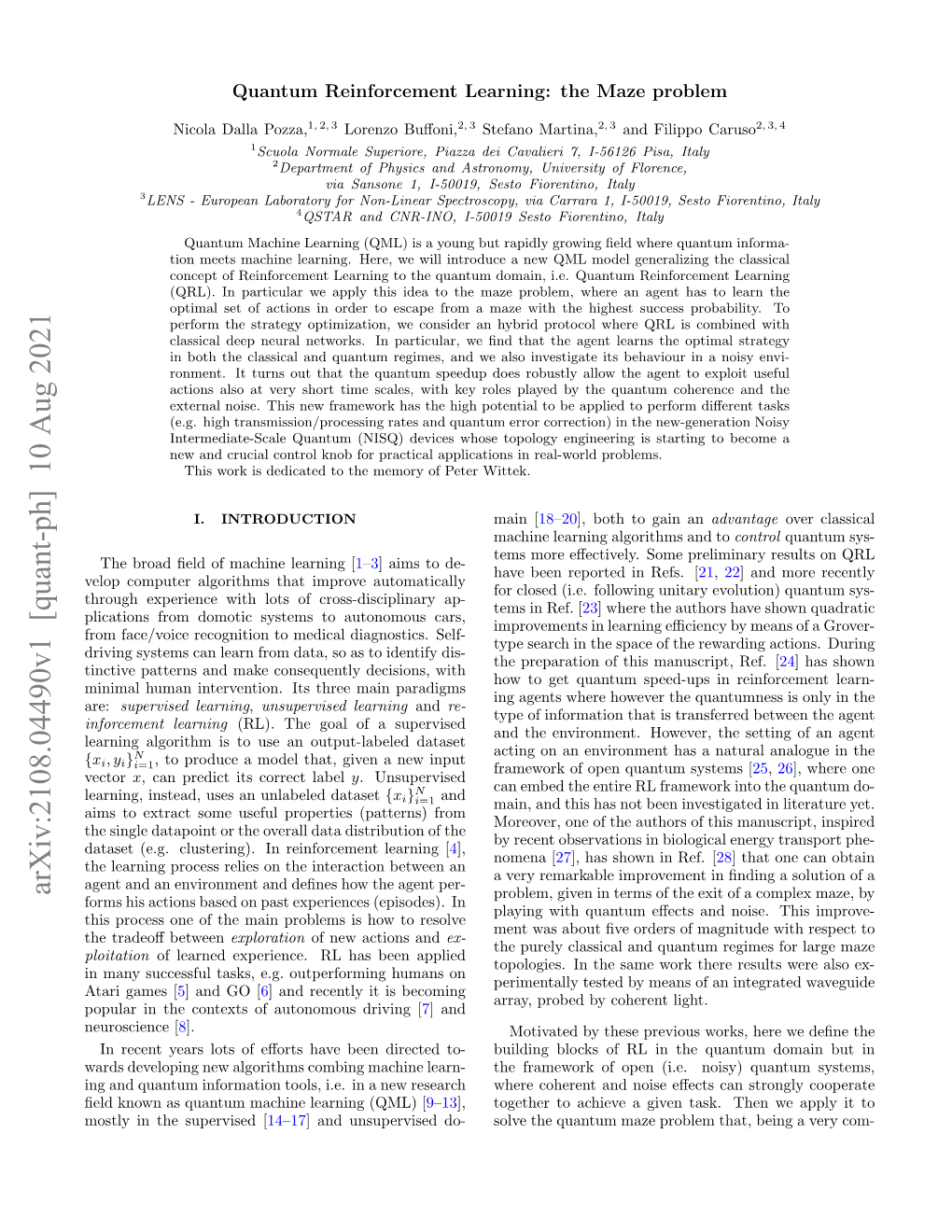 Quantum Reinforcement Learning: the Maze Problem