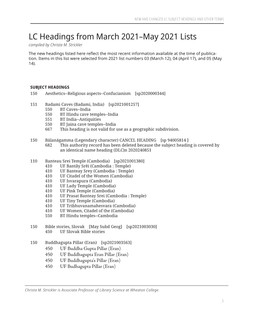 LC Headings from March 2021–May 2021 Lists Compiled by Christa M