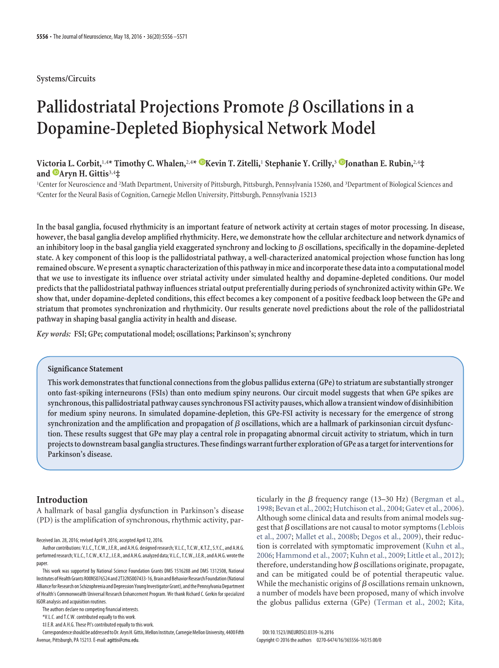 Pallidostriatal Projections Promote Β Oscillations in a Dopamine